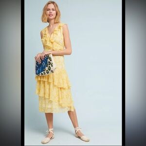 Anthropologie x dRA Sunny Day Yellow Ruffled Tiered Midi Dress